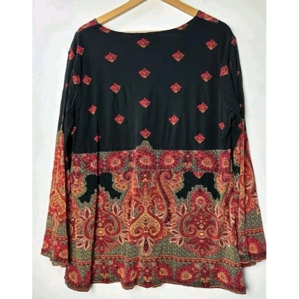 Vtg INC Babydoll Top Black Paisley Mesh Bell Sleeve Y2K Whimsigoth Fairy Boho 2X - Picture 8 of 12